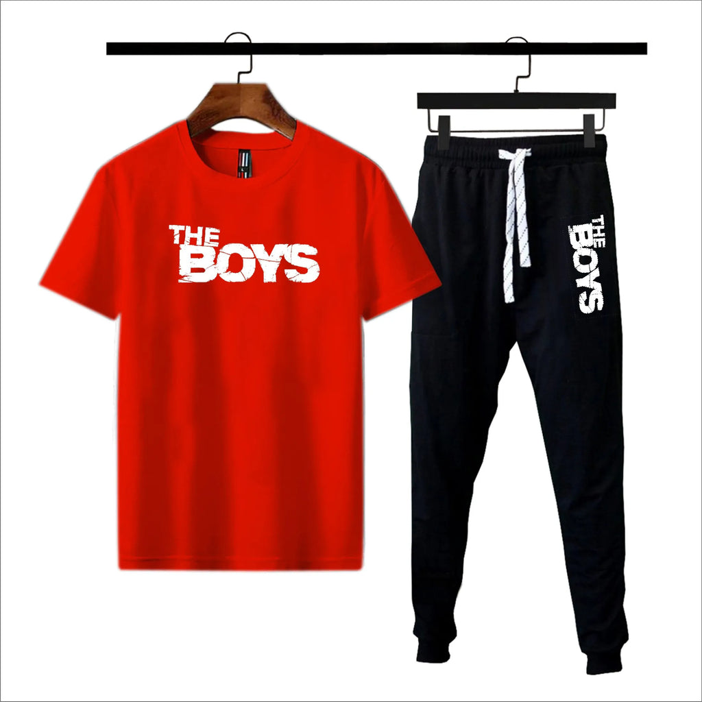 Black The boys printed summer tracksuit for men round neck half sleeves tshirt&trouser for men& boys best article of summer collection - T shirt for Men - Trouser for Men