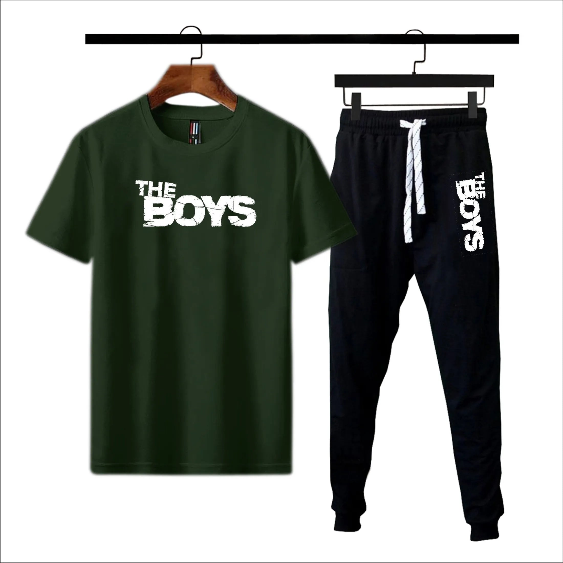 Black The boys printed summer tracksuit for men round neck half sleeves tshirt&trouser for men& boys best article of summer collection - T shirt for Men - Trouser for Men